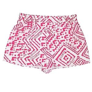 Elorie Hot Pink White Aztec Print Dress Pull-On Shorts Elasticized High Waist